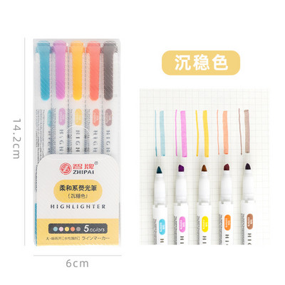 Mažas gaivus ir švelnus paryškinimo rinkinys dvigalvis spalvotas žymeklis grafiti ranka pieštas penkių spalvų rašiklis