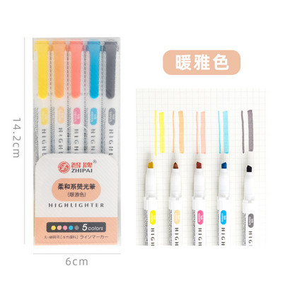 Mažas gaivus ir švelnus paryškinimo rinkinys dvigalvis spalvotas žymeklis grafiti ranka pieštas penkių spalvų rašiklis