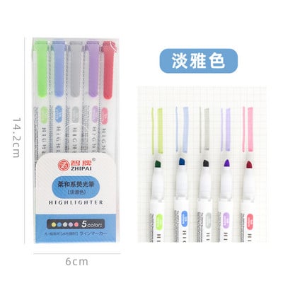 Mažas gaivus ir švelnus paryškinimo rinkinys dvigalvis spalvotas žymeklis grafiti ranka pieštas penkių spalvų rašiklis