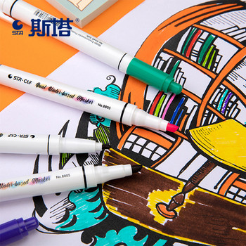 12-цветен набор от маркери на водна основа с двойна глава Боя Цветна писалка Миеща се за ученици, Графити писалка за деца