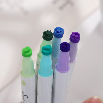 6 Χρώματα/σετ Απλό Δικέφαλο Σφραγίδα Soft Paint Στυλό Creative DIY Journal Marker Watercolor Pen Stationery Student Supplies