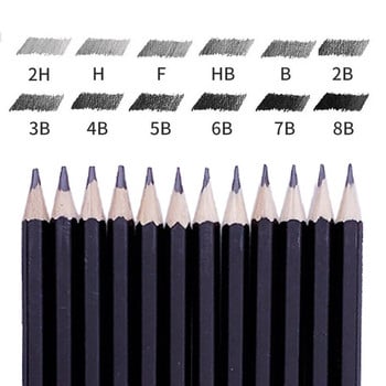 Комплект от 12 бр. 2H-8B 4H-12B Дървени моливи за рисуване на художествени скици 2H HF HB B 2B 3B 4B 5B 6B 7B 8B Твърди/средни/меки графитни канцеларски материали