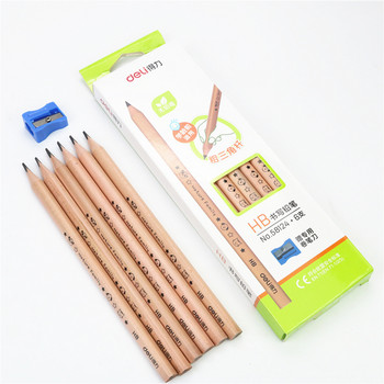 Дебели триъгълни моливи 6 химикалки комплект и подарък острилка Детска рисунка Скица HB химикалка