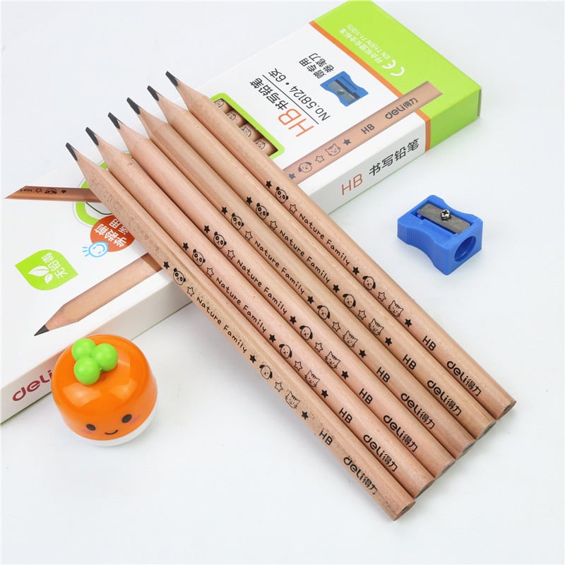 Vastag háromszög ceruzák 6 toll egy készlet és egy ceruzahegyező ajándék Gyermekrajz vázlat HB toll