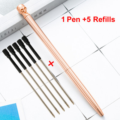 6 vnt/komplektas kaukolė Metalinis rutulinis rašiklis Prabangus Tušinukas Rašymo dovanos Biuro reikmenys Su juodo mėlyno rašalo papildymu 1,0 mm