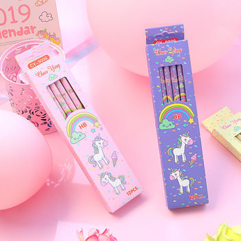 12Pcs/Set Cute Kawaii Cartoon Unicorn Pencil HB Sketch Items Рисуване на канцеларски материали Студент Училищни офис консумативи за деца Подарък