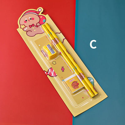 5 бр. Коледен комплект канцеларски материали Острилка за моливи Гума Комплект линийка Подарък за деца Училищни канцеларски принадлежности