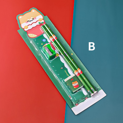 5 бр. Коледен комплект канцеларски материали Острилка за моливи Гума Комплект линийка Подарък за деца Училищни канцеларски принадлежности