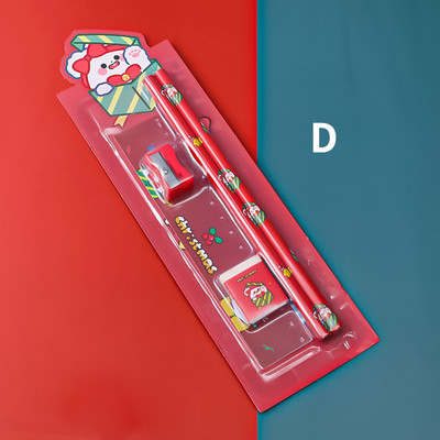 5 бр. Коледен комплект канцеларски материали Острилка за моливи Гума Комплект линийка Подарък за деца Училищни канцеларски принадлежности