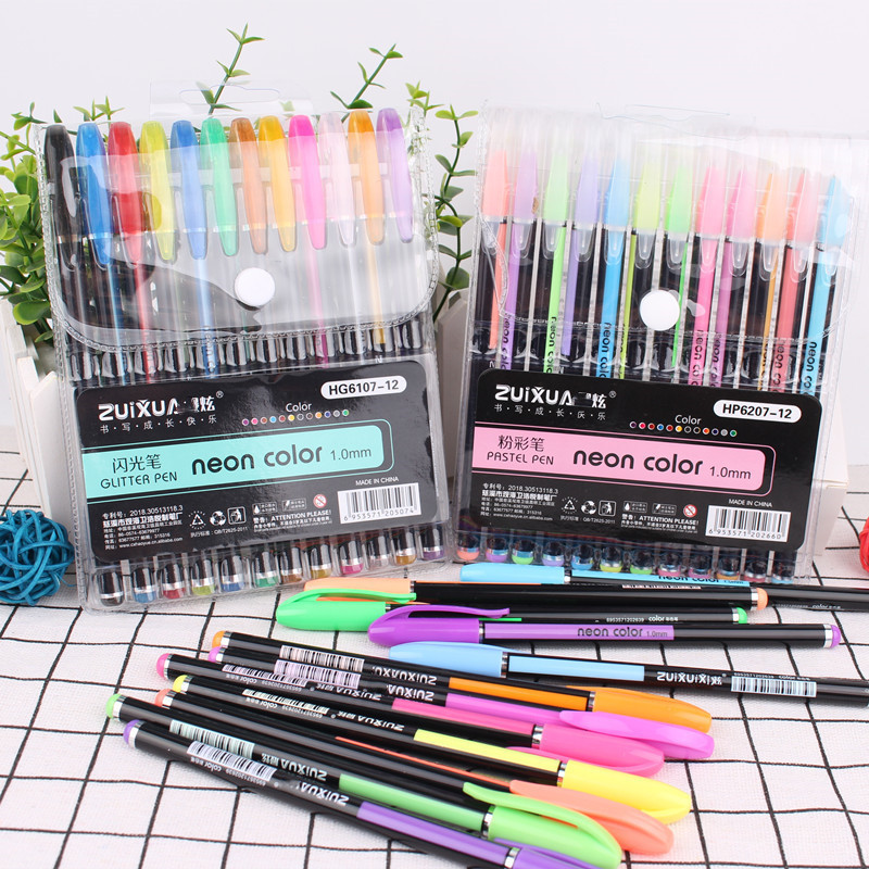 LOLO 12 бр./комплект Гел писалка Комплект блясък за училищен офис Книжка за оцветяване Дневници Маркиране на рисунки Графити Арт маркери Химикалки
