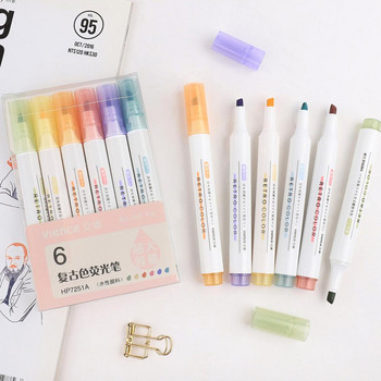 6 τεμάχια/Σετ Creative Fluorescent Art Marker Pen Candy Color Drawing Graffiti Highlighter Stens για σχολικά είδη γραφείου Χαρτικά