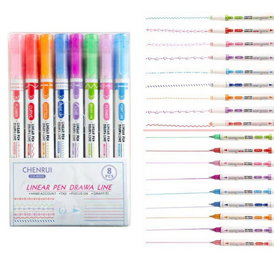 8db Színes görgős hegyű íves bélés jelölők virágos kontúr tollak kiemelő újdonság tervező írószer kézműves Art Decor toll