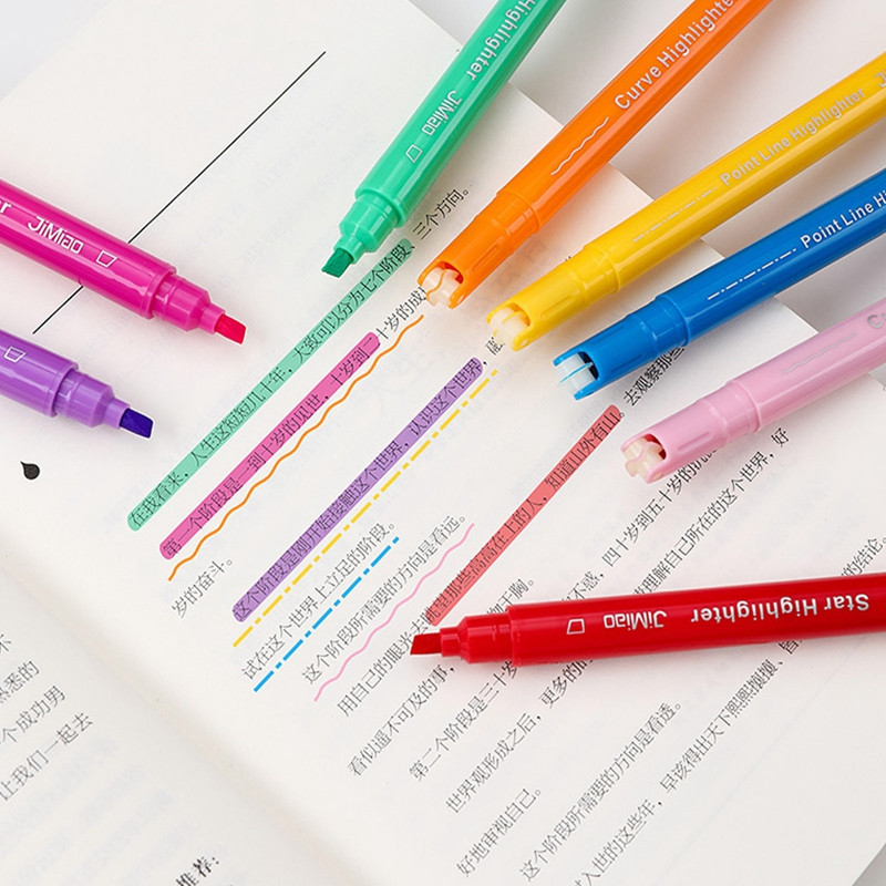 8db Színes görgős hegyű íves bélés jelölők virágos kontúr tollak kiemelő újdonság tervező írószer kézműves Art Decor toll