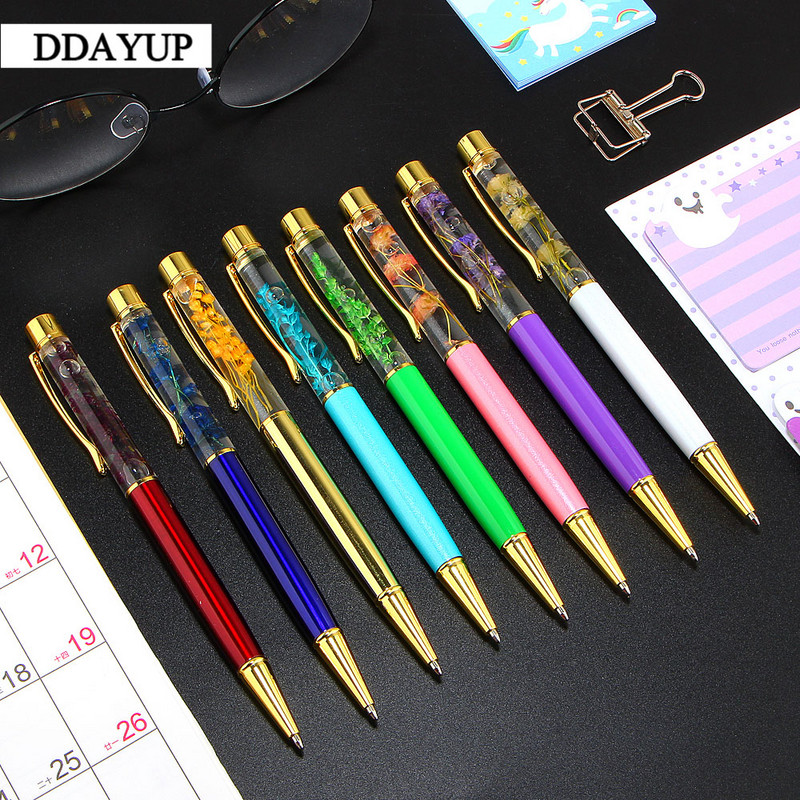 1 бр. Креативна химикалка Метални химикалки Офис консумативи Розово златно розово злато Химикалки Динамична писалка с течни цветя