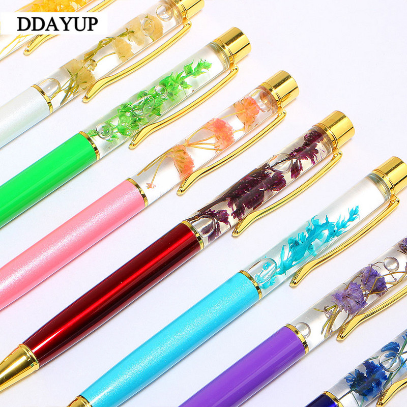 1 бр. Креативна химикалка Метални химикалки Офис консумативи Розово златно розово злато Химикалки Динамична писалка с течни цветя