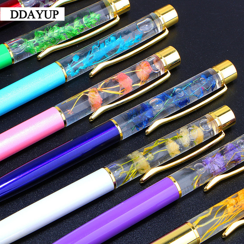 1 бр. Креативна химикалка Метални химикалки Офис консумативи Розово златно розово злато Химикалки Динамична писалка с течни цветя