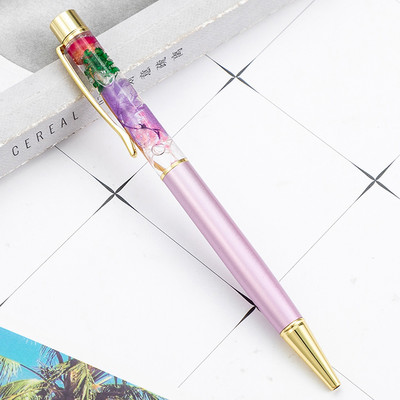 1 БР. Луксозна химикалка с вечно цвете Химикалка с течно масло Кристална метална химикалка Писане на ученик Офис консумативи