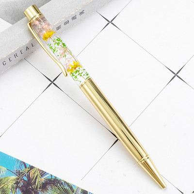 1 БР. Луксозна химикалка с вечно цвете Химикалка с течно масло Кристална метална химикалка Писане на ученик Офис консумативи