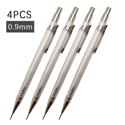 Kiváló minőségű 4 darab/készlet 0,3 0,5 0,7 0,9 mm Egyszerű fehér mechanikus ceruza Diákíró festészet Irodaszerek Iskolai kellékek