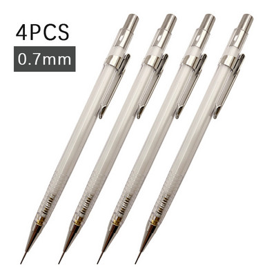 Kiváló minőségű 4 darab/készlet 0,3 0,5 0,7 0,9 mm Egyszerű fehér mechanikus ceruza Diákíró festészet Irodaszerek Iskolai kellékek