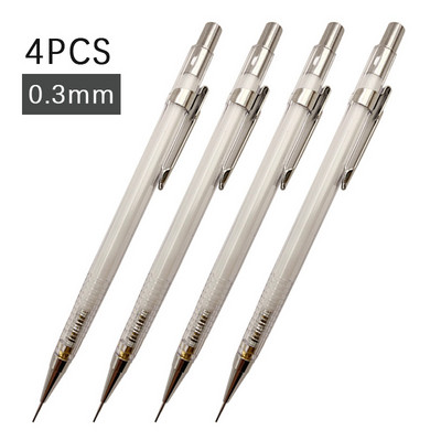 Kiváló minőségű 4 darab/készlet 0,3 0,5 0,7 0,9 mm Egyszerű fehér mechanikus ceruza Diákíró festészet Irodaszerek Iskolai kellékek