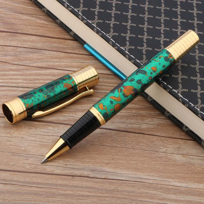 луксозна висококачествена метална зелена ролкова химикалка Ледено цвете златен клипс подпис елегантна писалка с мастило Офис ученически пособия