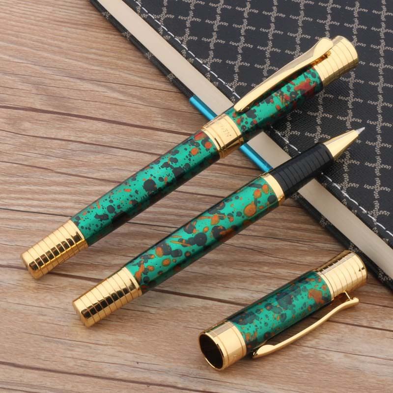 луксозна висококачествена метална зелена ролкова химикалка Ледено цвете златен клипс подпис елегантна писалка с мастило Офис ученически пособия