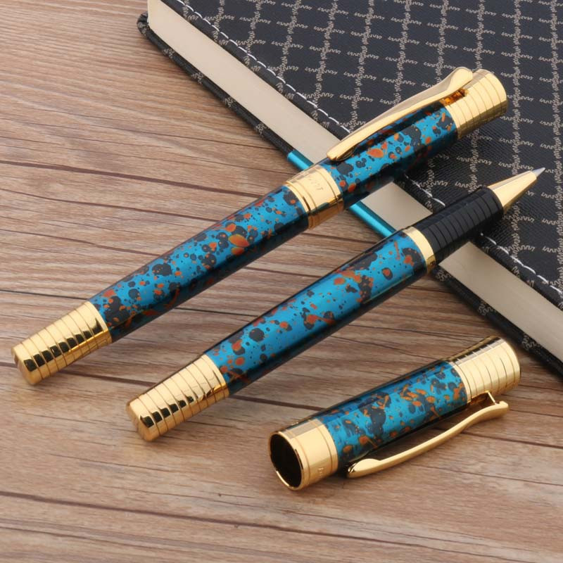 луксозна висококачествена метална зелена ролкова химикалка Ледено цвете златен клипс подпис елегантна писалка с мастило Офис ученически пособия