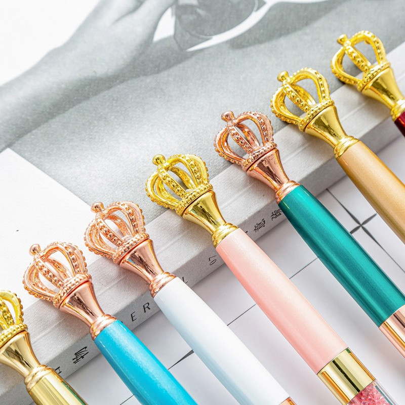1 db Kreatív koronás fém golyóstoll fényes kristály forgatható toll Irodai írószer kellék Tanári ajándék Divat