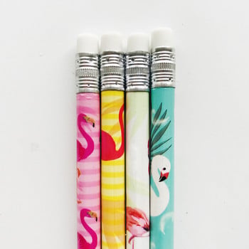 4бр. Екологични моливи от естествено дърво с гумичка Канцеларски материали за детски рисунки Черни кръгли нетоксични стандартни моливи на едро
