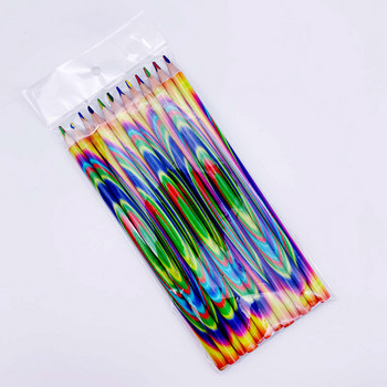 12Pcs Rainbow Pencil 4 Color One Core Triangle Wood Color Pencil Многоцветна рисунка Ученик Деца Направи си сам графити молив