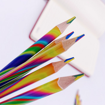 12Pcs Rainbow Pencil 4 Color One Core Triangle Wood Color Pencil Многоцветна рисунка Ученик Деца Направи си сам графити молив