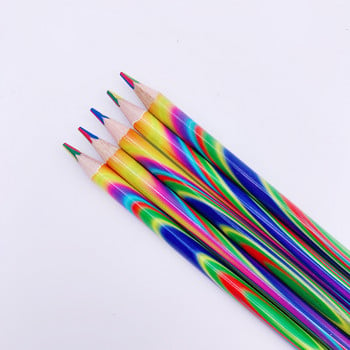 12Pcs Rainbow Pencil 4 Color One Core Triangle Wood Color Pencil Многоцветна рисунка Ученик Деца Направи си сам графити молив