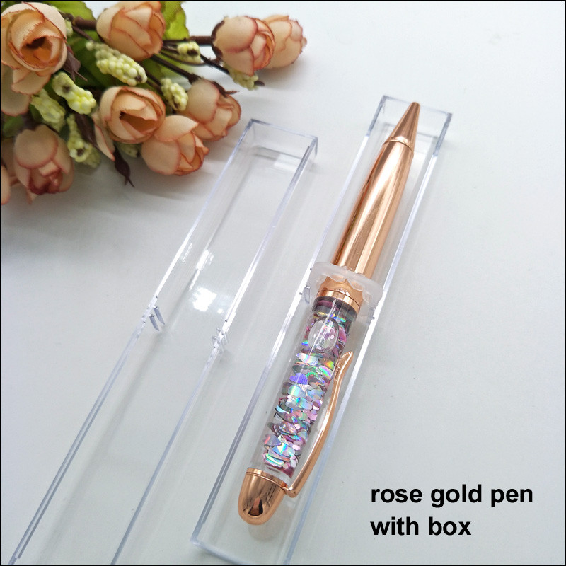 Luksuzna kemijska olovka s živim pijeskom od 0,7 mm Flow Oil Crystal Zlatna folija Metalna bakrena šarena visokokvalitetna zlatna olovka s poklon kutijom