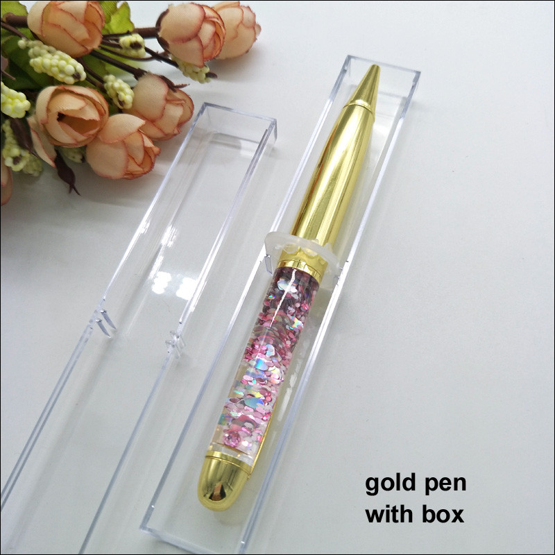 Luksuzna kemijska olovka s živim pijeskom od 0,7 mm Flow Oil Crystal Zlatna folija Metalna bakrena šarena visokokvalitetna zlatna olovka s poklon kutijom