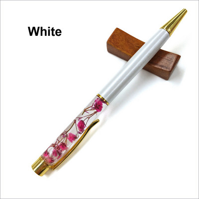 Pix cu bilă din metal cu flori uscate, pix colorat cu cristal de înaltă calitate