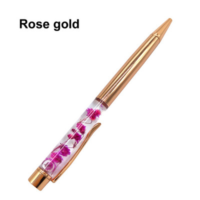 Pix cu bilă din metal cu flori uscate, pix colorat cu cristal de înaltă calitate