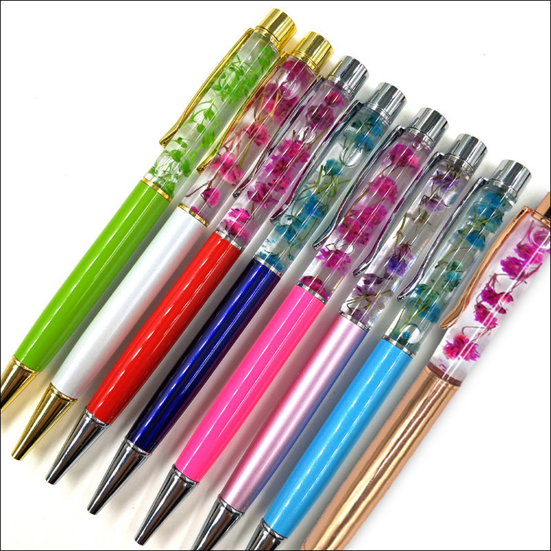 Pix cu bilă din metal cu flori uscate, pix colorat cu cristal de înaltă calitate