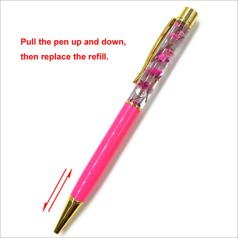 Pix cu bilă din metal cu flori uscate, pix colorat cu cristal de înaltă calitate