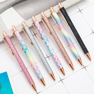 Rose Gold Press Μεταλλικό στυλό στυλό Glitter Χρώμα κέλυφος Creativity Γραφική ύλη Προμήθειες γραφείου Διαφημιστικά διαφημιστικά δώρα στυλό