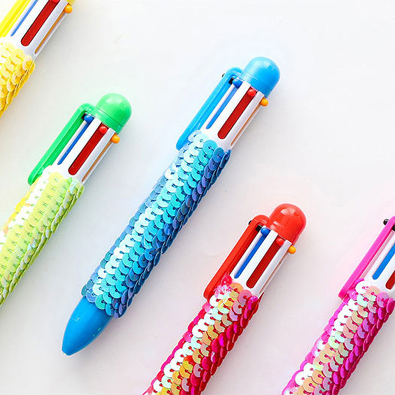 Novost 6 boja u 1 višenamjenska kemijska olovka sa šljokicama Kawaii kemijska olovka za djecu Poklon Kreativni materijal Escolar Papeterie