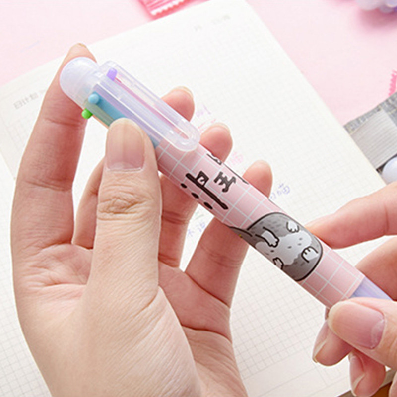 1 buc. Pix cu minge 6 în 1 cu pisică de desene animate, 0,5 mm, noutate creativă, pixuri multicolore, papetărie școlare, cadou pentru copii, rechizite de birou