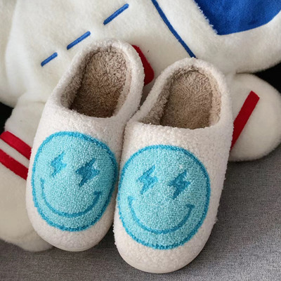 2023 Cute Smile Face Papuče Lightning Blue/ Pink Winter Tople kućne papuče za žene Muškarci Fulffy krznene papuče Indoor House