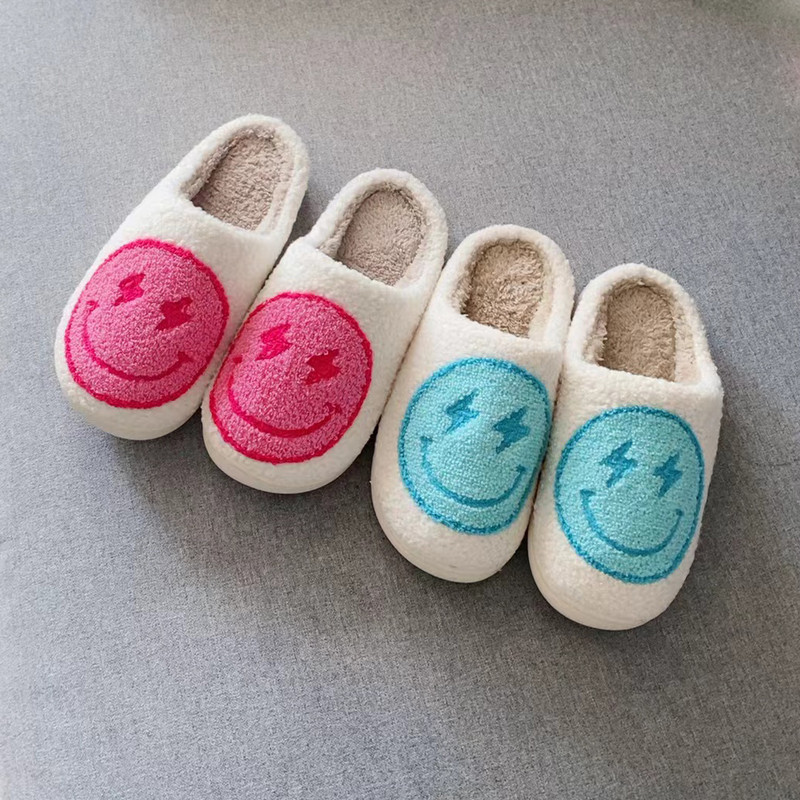 2023 Cute Smile Face Papuče Lightning Blue/ Pink Winter Tople kućne papuče za žene Muškarci Fulffy krznene papuče Indoor House