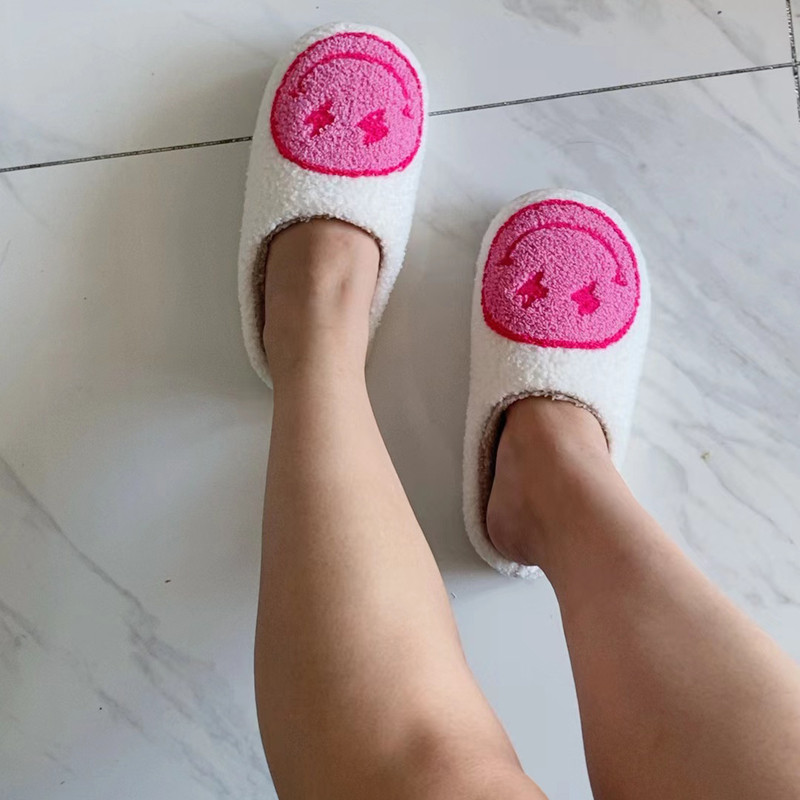 2023 Cute Smile Face Papuče Lightning Blue/ Pink Winter Tople kućne papuče za žene Muškarci Fulffy krznene papuče Indoor House