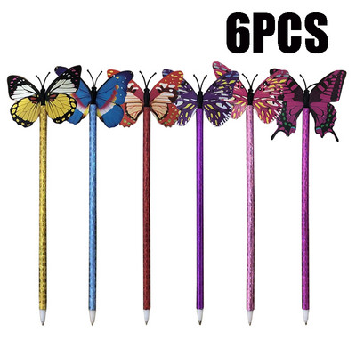 6 komada šarenih 3D leptir kemijskih olovaka 0,5 mm crna tinta Školski darovi Studentski uredski pribor za pisanje Korejski kawaii pribor