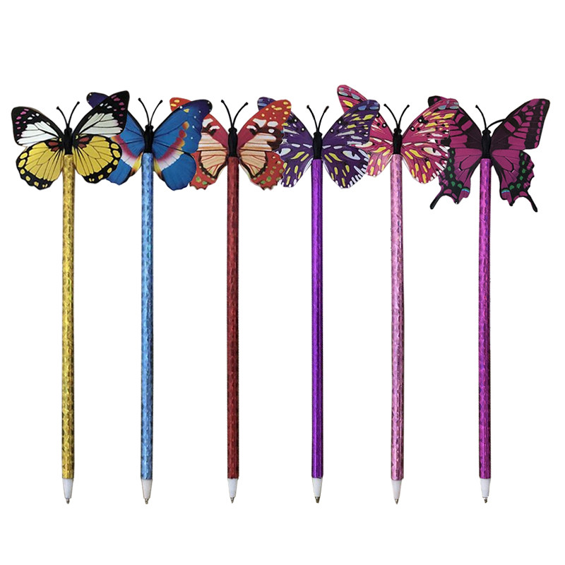 6 komada šarenih 3D leptir kemijskih olovaka 0,5 mm crna tinta Školski darovi Studentski uredski pribor za pisanje Korejski kawaii pribor
