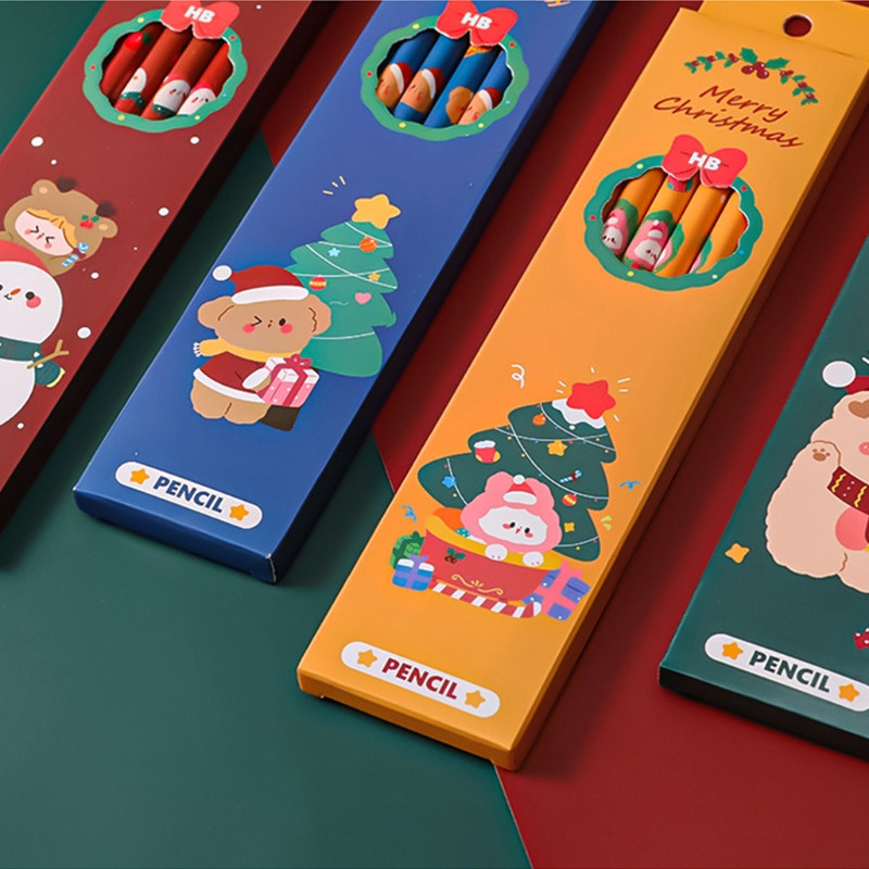 83XC Paket od 6 prijenosnih HB olovaka s malim gumicama Kutija za djecu koja pišu, skiciraju, crtaju, potrepštine za božićnu zabavu