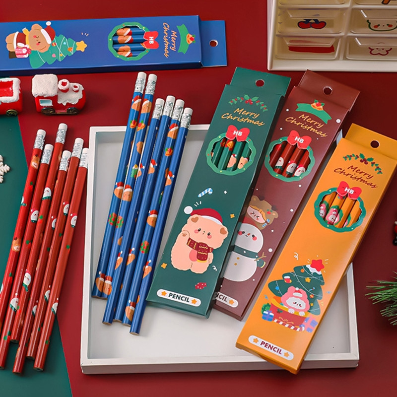 83XC Paket od 6 prijenosnih HB olovaka s malim gumicama Kutija za djecu koja pišu, skiciraju, crtaju, potrepštine za božićnu zabavu