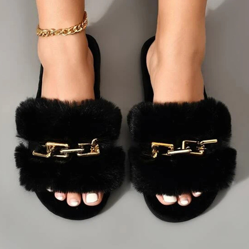 Divatlánctervezés női otthoni papucsok egyszínű, nyitott orrú beltéri, 2022-es téli, lapos, csúszásmentes szabadidő belső női cipők